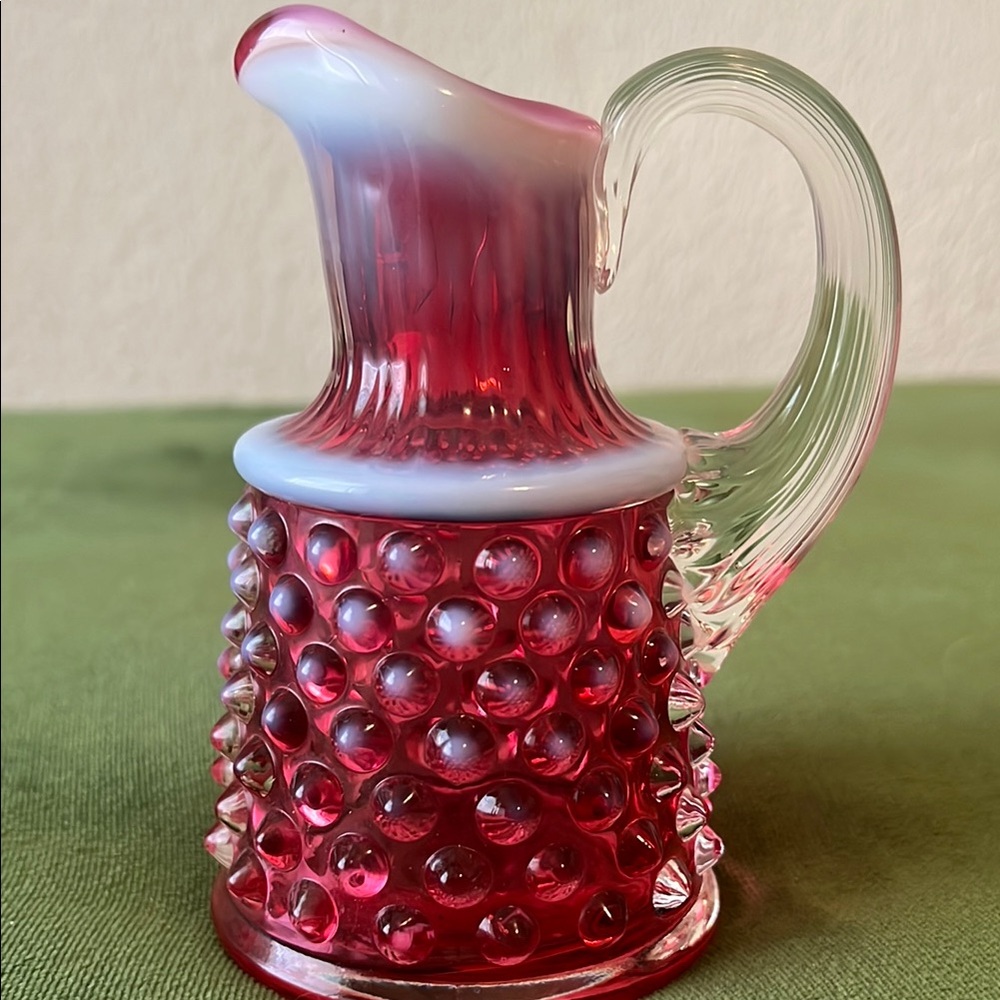 Fenton Glass Cranberry Opalescent Hobnail Oil Bottle Cruet w/ Crystal Stopper - Picture 12 of 16